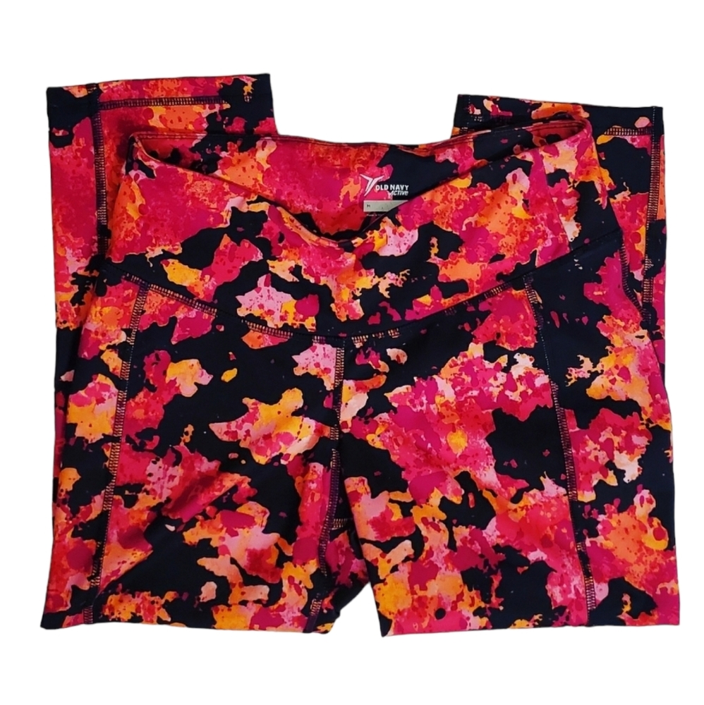 Old Navy Active Orange Pink Floral Print Workout Leggings M